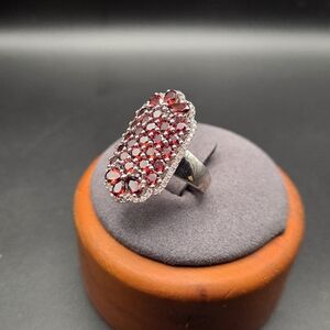 Garnet & White Zircon S/S Gemstone Ring. Size 9.
